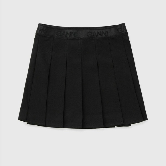 Ganni Dresses & Skirts - Ganni elasticated waistband light twill Pleated Mini Black Skirt Sz 32